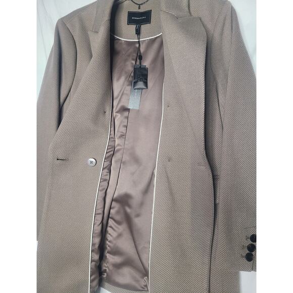 BCBGMAXAZRIA Womens Peak Lapel Double Breasted Coat Large Stone Taupe Classic - Picture 12 of 13